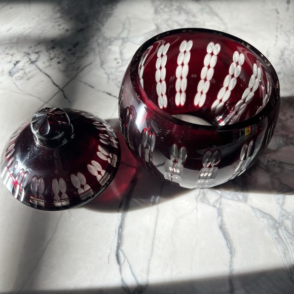Carl Meltzer Glass‎ Vase Lidded Box Langenau/Haida Bohemia ruby red 1920s Czech - Picture 5 of 6